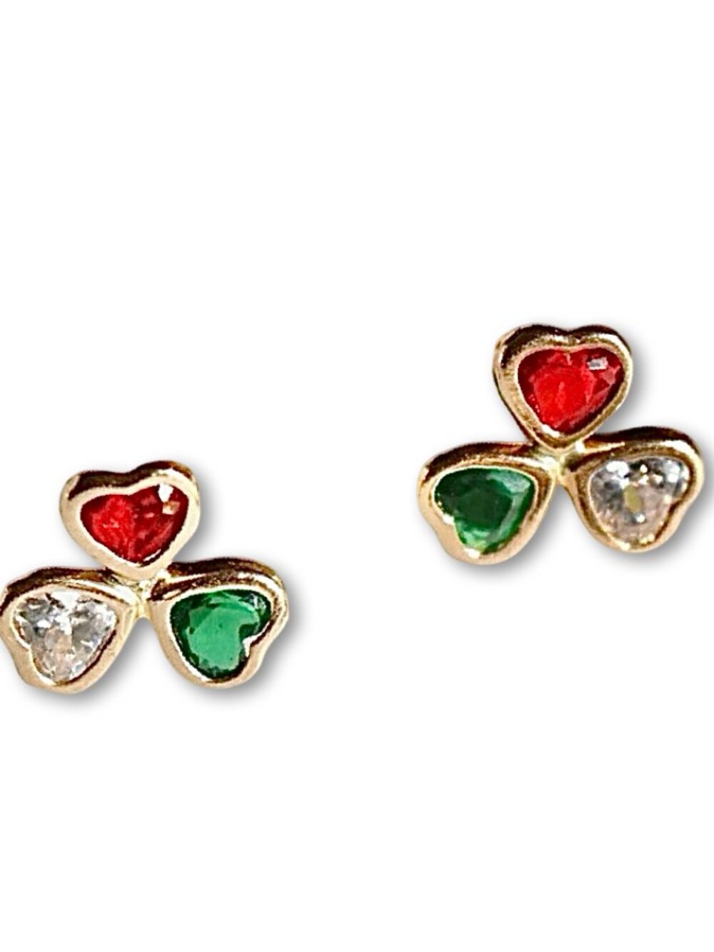 14K Gold Tri-Color CZ Stud Earrings | Dainty Earrings By Tehrani Jewelry